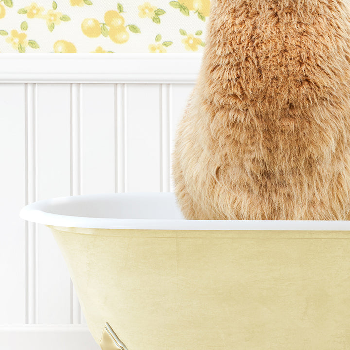 a furry animal is sitting in a bathtub