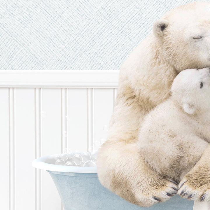 Mother and Baby Polar Bear in Cottage Blue Bath