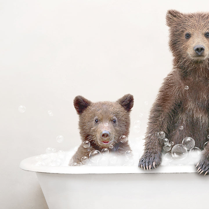 Three Bear Cubs in Rustic Bath