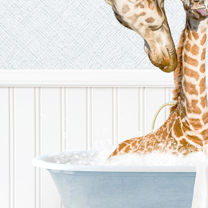 Mother and Baby Giraffe in Cottage Blue Bath