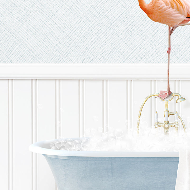 Flamingo in Cottage Blue Bath