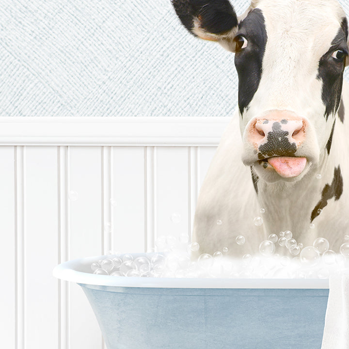 Holstein Cow in Cottage Blue Bath