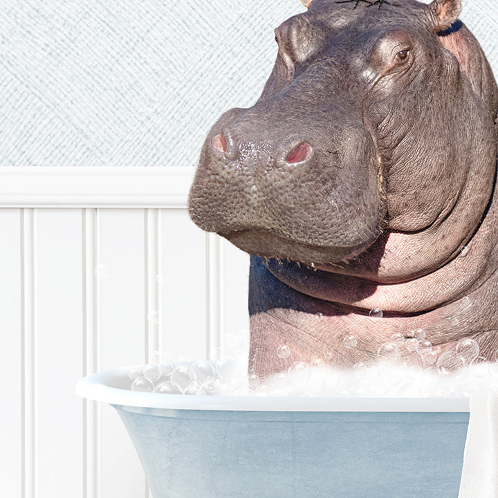 Hippo and Bird in Cottage Blue Bath