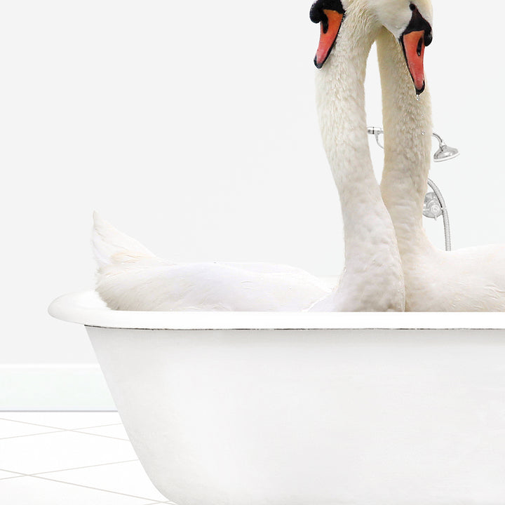 two white swans are sitting in a bathtub