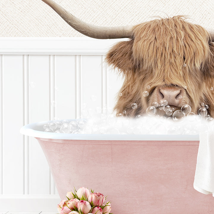 Highland Cow "Randall" in Cottage Pink Bath