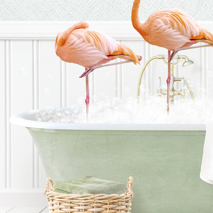 Three Flamingos in Cottage Green Bath