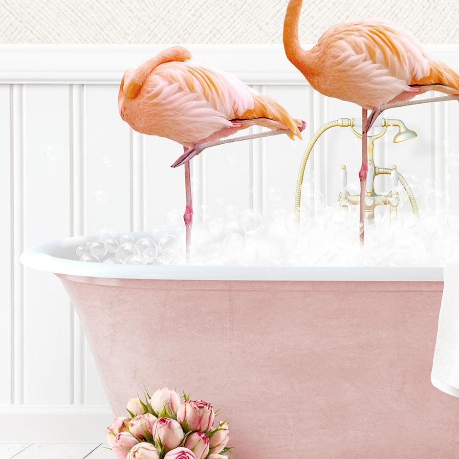 Three Flamingos in Cottage Pink Bath