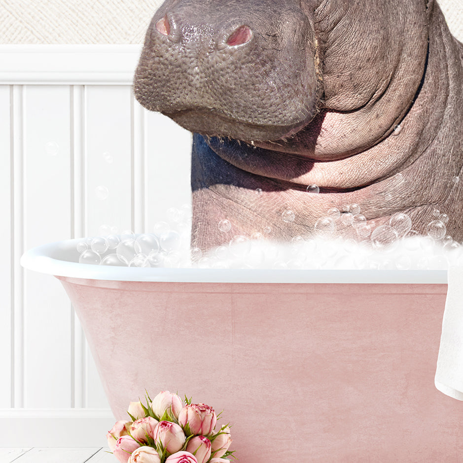 Hippo and Bird in Cottage Pink Bath