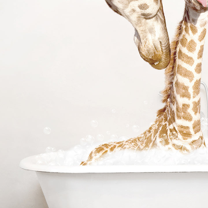 Mother and Baby Giraffe in Rustic Bath