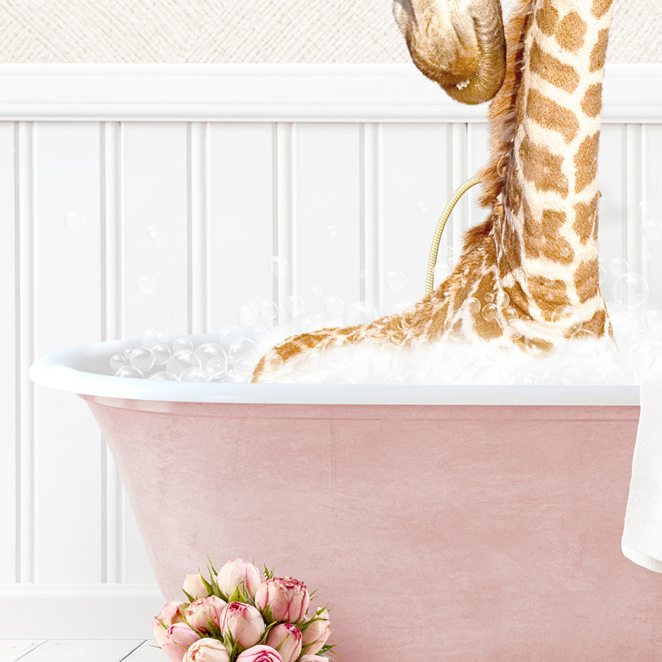 Mother and Baby Giraffe in Cottage Pink Bath