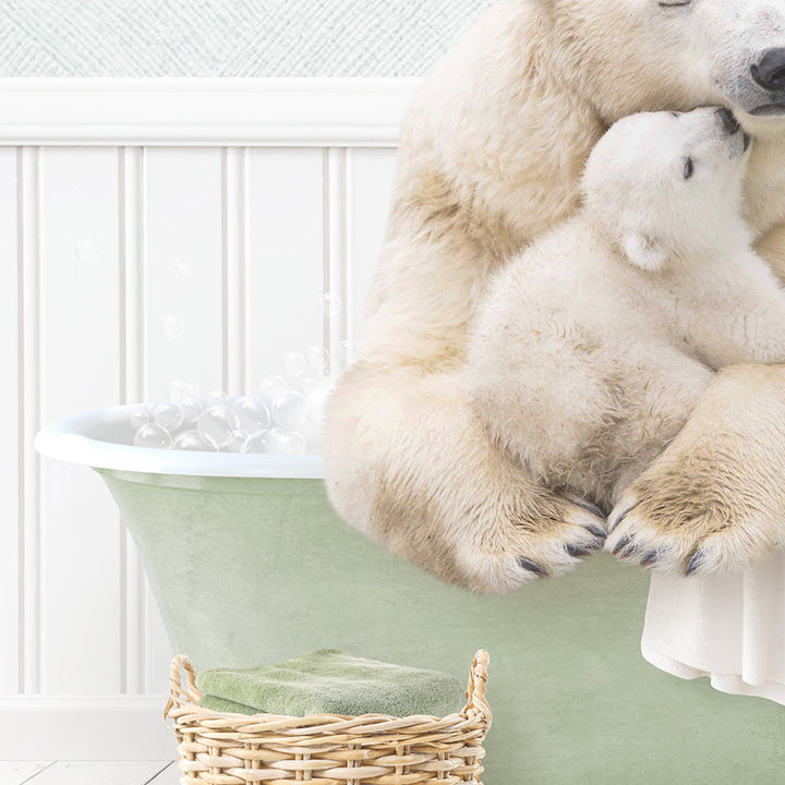 Mother and Baby Polar Bear in Cottage Green Bath