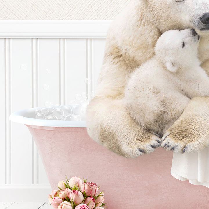 Mother and Baby Polar Bear in Cottage Pink Bath