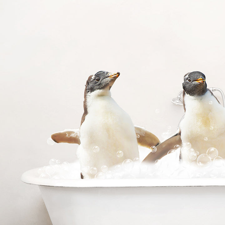 Penguins in Rustic Bath