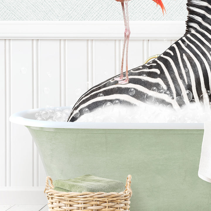 Zebra and Flamingo in Cottage Green Bath