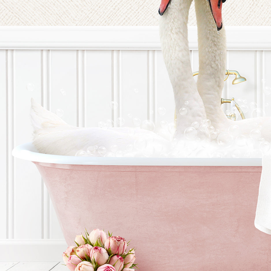 Two Swans Hugging in Cottage Pink Bath