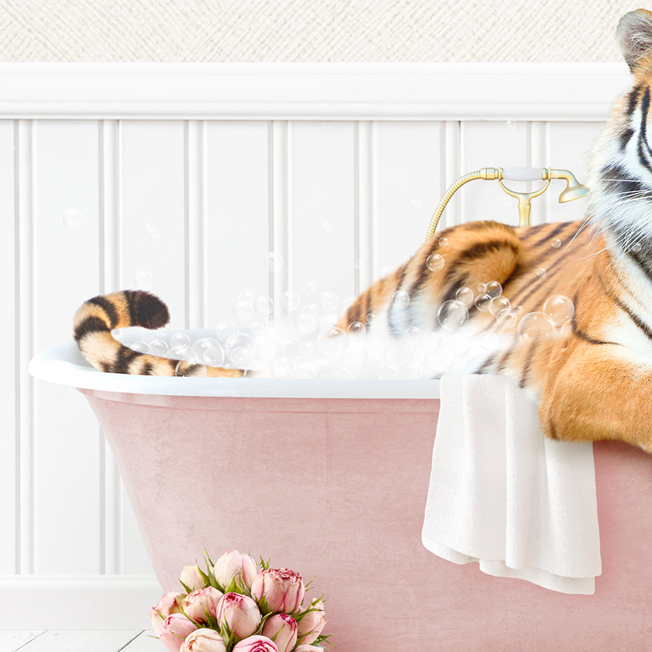 Tiger in Cottage Pink Bath